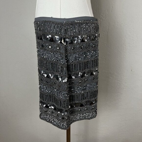 Yumi Kim Mini Skirt Ana Gray Black Beaded Sequin Size Small FLAWS - Picture 3 of 13